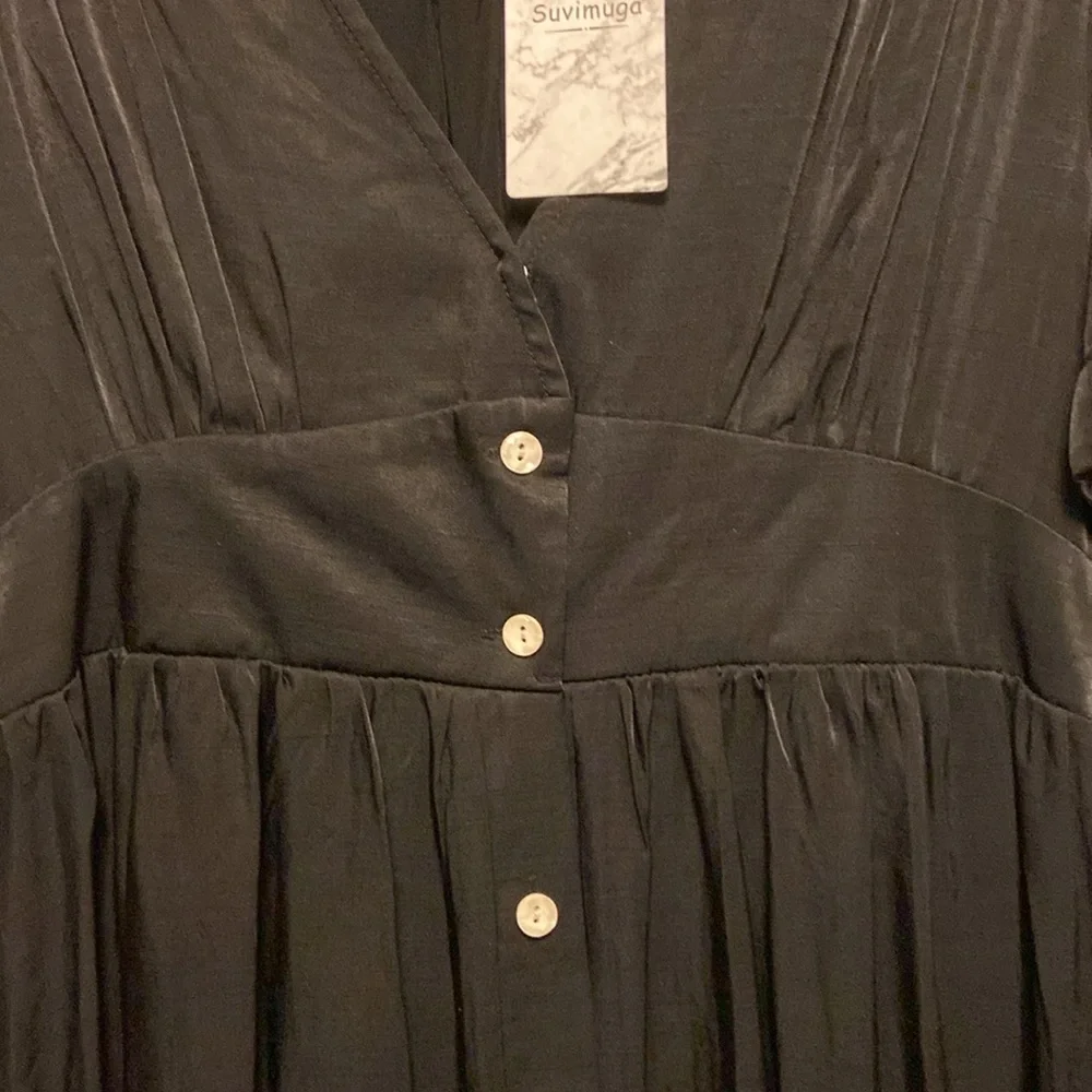 Surimiga Black Plunging V-neck Button-down Cottagecore Button Maxi Dress 3270 - Picture 6 of 12